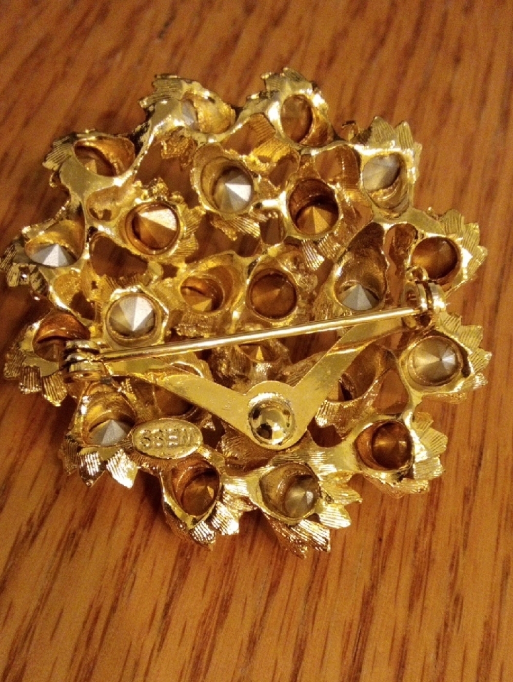 Gold-Tone Yellow Crystal Floral Brooch - Women Jewelry - Picture 5 of 5